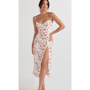 House of CB Charlotte Rose Print Corset Midi Dress, Large+ (10-12)